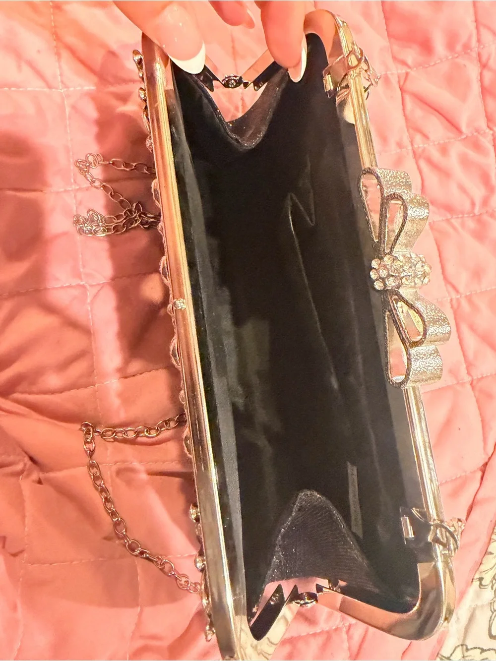 Elegant Black Rhinestone Bow Evening Clutch